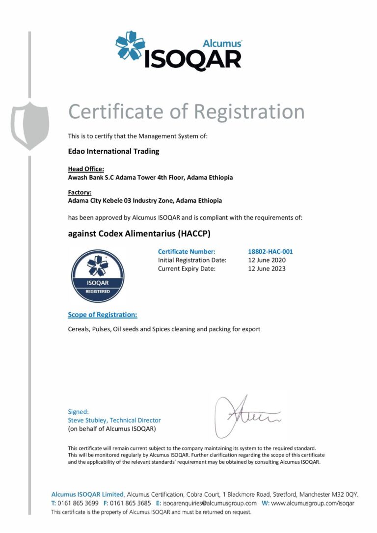 Edao Trading HACCP Certification
